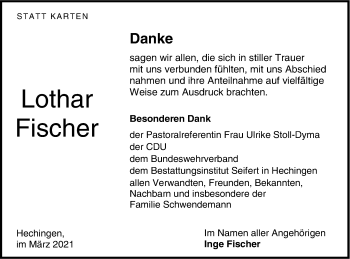 Traueranzeige von Lothar Fischer von Metzinger-Uracher Volksblatt