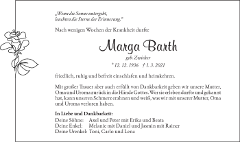 Traueranzeige von Marga Barth von NWZ Neue Württembergische Zeitung