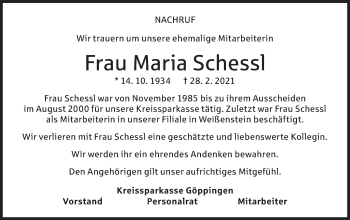 Traueranzeige von Maria Schessl von NWZ Neue Württembergische Zeitung/Geislinger Zeitung