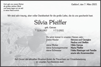 Traueranzeige von Silvia Pfeiffer von Rundschau Gaildorf