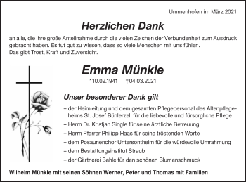 Traueranzeige von Emma Münkle von Haller Tagblatt