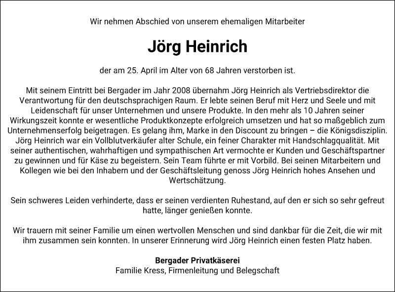  Traueranzeige für Jörg Heinrich vom 30.04.2021 aus SÜDWEST PRESSE Ausgabe Ulm/Neu-Ulm