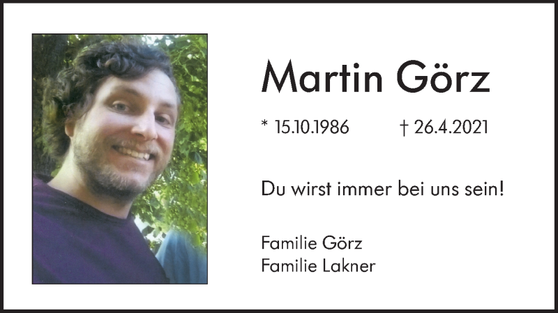  Traueranzeige für Martin Görz vom 30.04.2021 aus SÜDWEST PRESSE Ausgabe Ulm/Neu-Ulm
