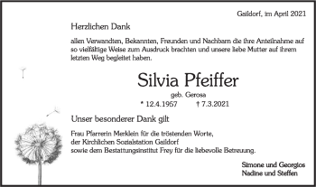 Traueranzeige von Silvia Pfeiffer von Rundschau Gaildorf