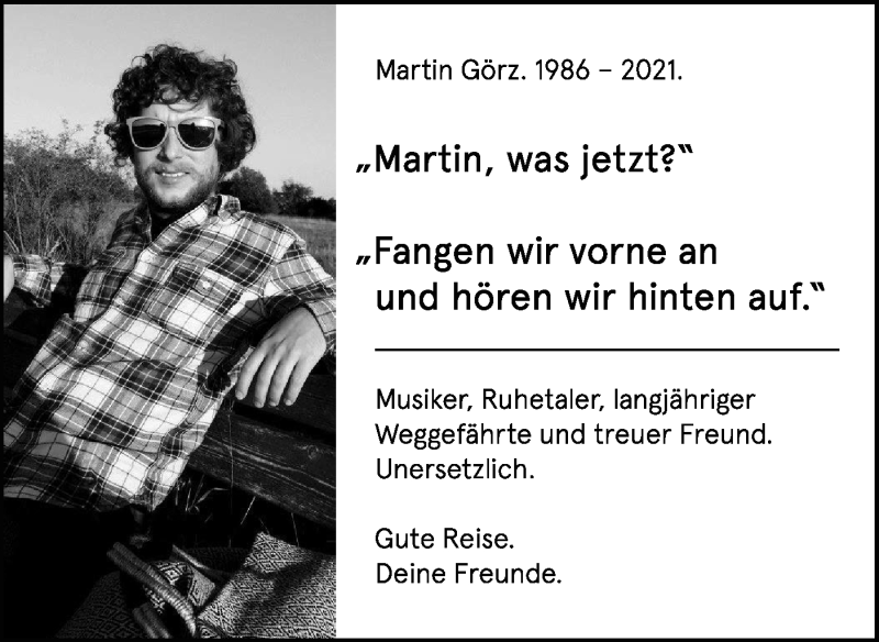  Traueranzeige für Martin Görz vom 04.05.2021 aus SÜDWEST PRESSE Ausgabe Ulm/Neu-Ulm