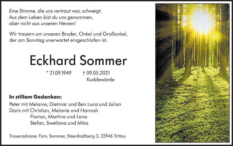  Traueranzeige für Eckhard Sommer vom 12.05.2021 aus Haller Tagblatt