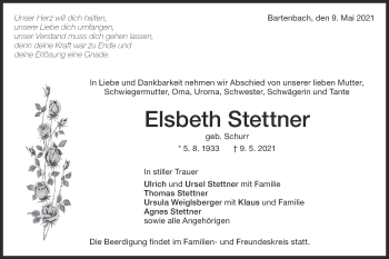 Traueranzeige von Elsbeth Stettner von NWZ Neue Württembergische Zeitung