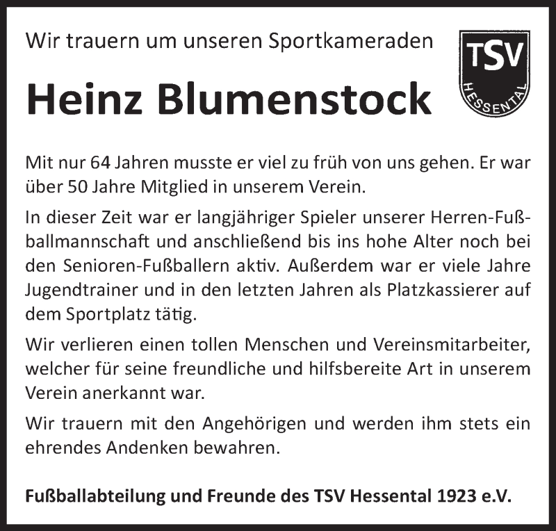  Traueranzeige für Heinz Blumenstock vom 12.05.2021 aus Haller Tagblatt