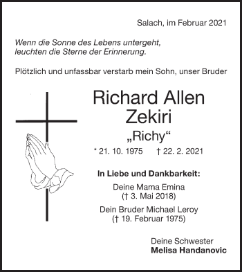Traueranzeige von Richard Allen Zekiri von NWZ Neue Württembergische Zeitung