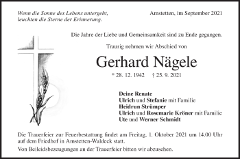 Traueranzeige von Gerhard Nägele von Geislinger Zeitung