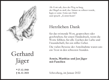 Traueranzeige von Gerhard Jäger von Hohenloher Tagblatt