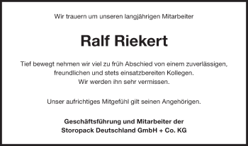 Traueranzeige von Ralf Riekert von Metzinger-Uracher Volksblatt