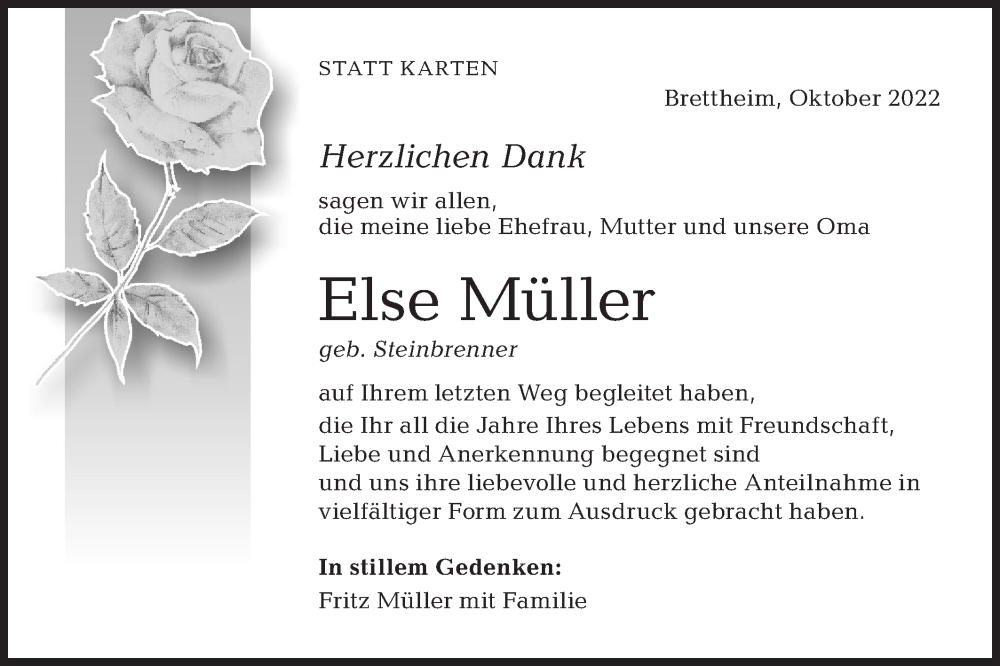  Traueranzeige für Else Müller vom 28.10.2022 aus Hohenloher Tagblatt