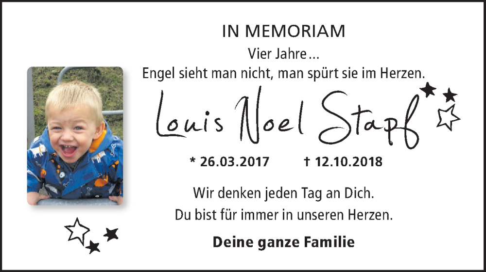  Traueranzeige für Louis Noel Stapf vom 12.10.2022 aus Haller Tagblatt