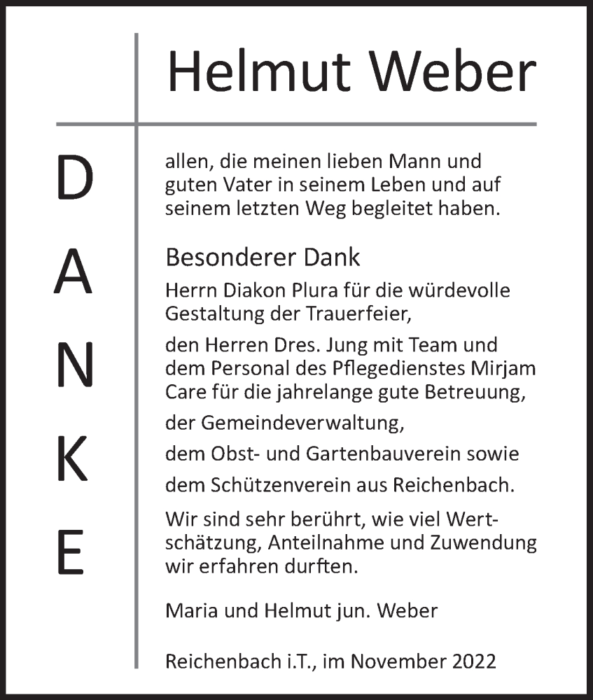  Traueranzeige für Helmut Weber vom 12.11.2022 aus Geislinger Zeitung