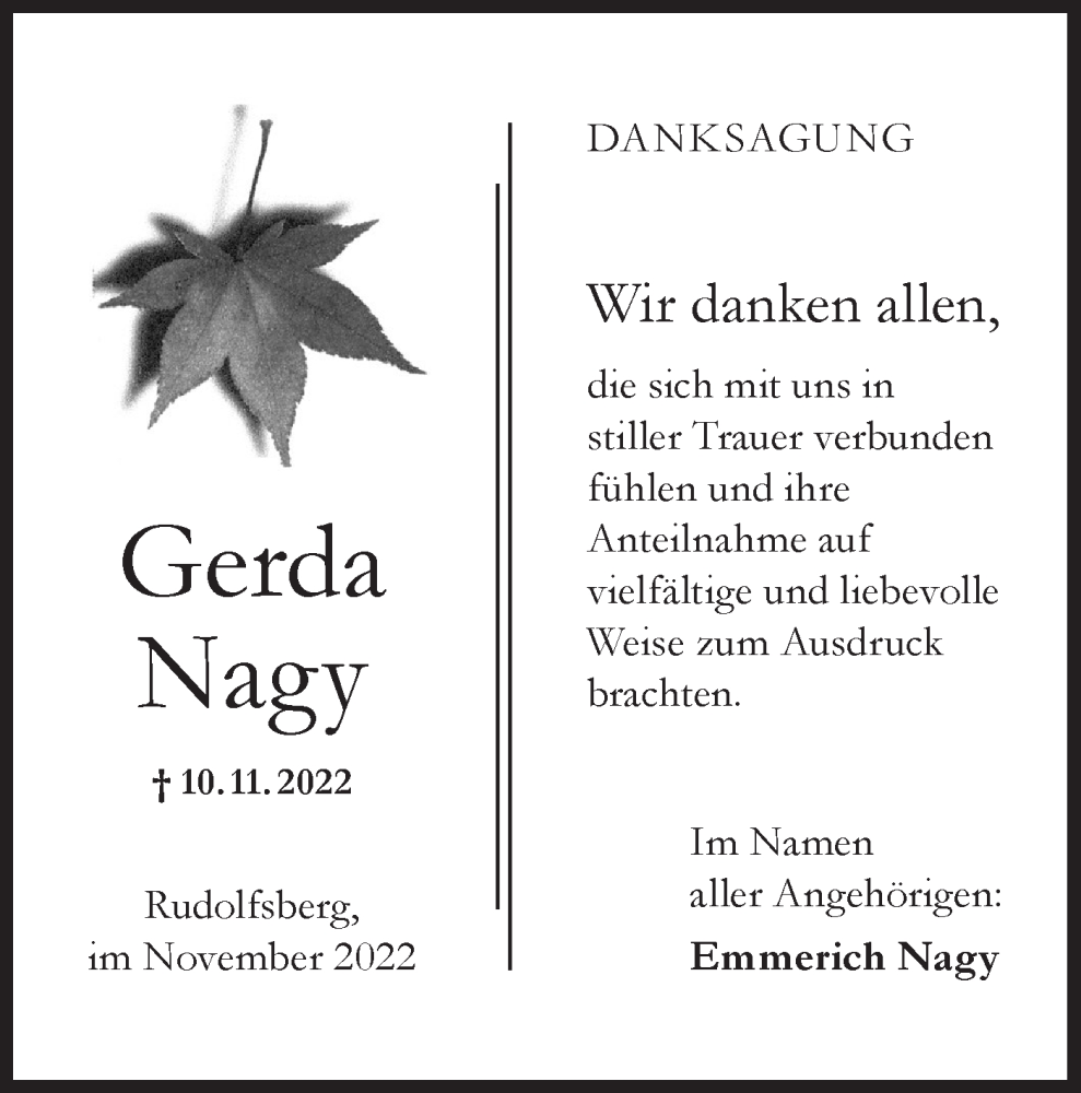  Traueranzeige für Gerda Nagy vom 03.12.2022 aus Hohenloher Tagblatt