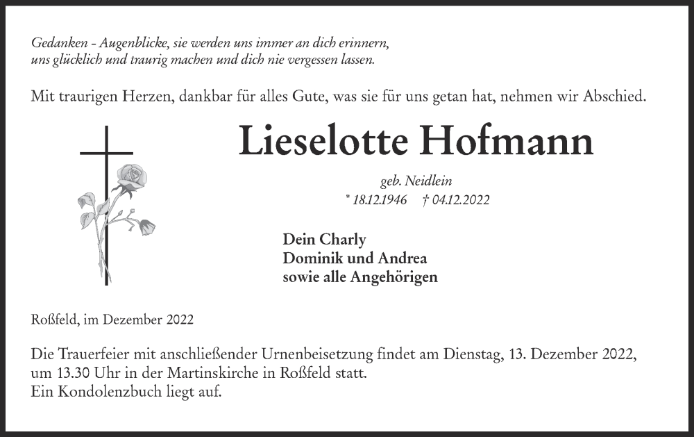  Traueranzeige für Lieselotte Hofmann vom 08.12.2022 aus Hohenloher Tagblatt