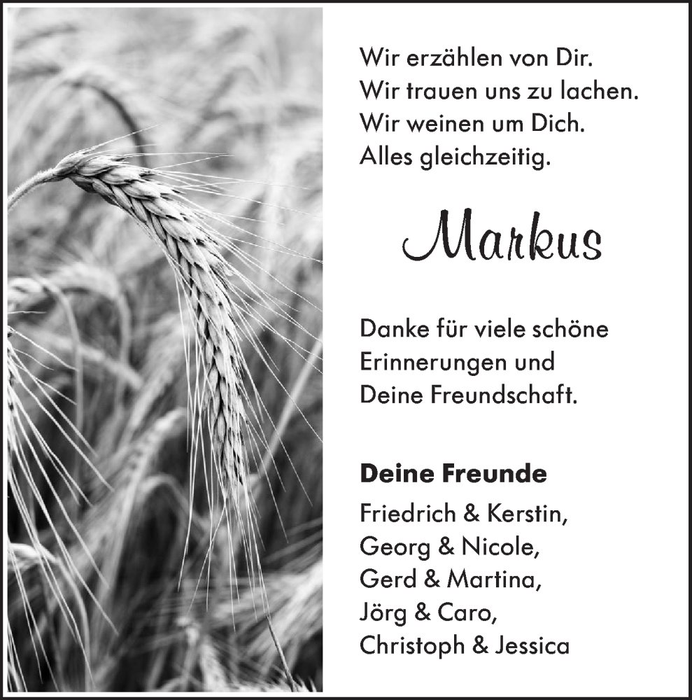  Traueranzeige für Markus Hofmann vom 30.12.2022 aus Hohenloher Tagblatt