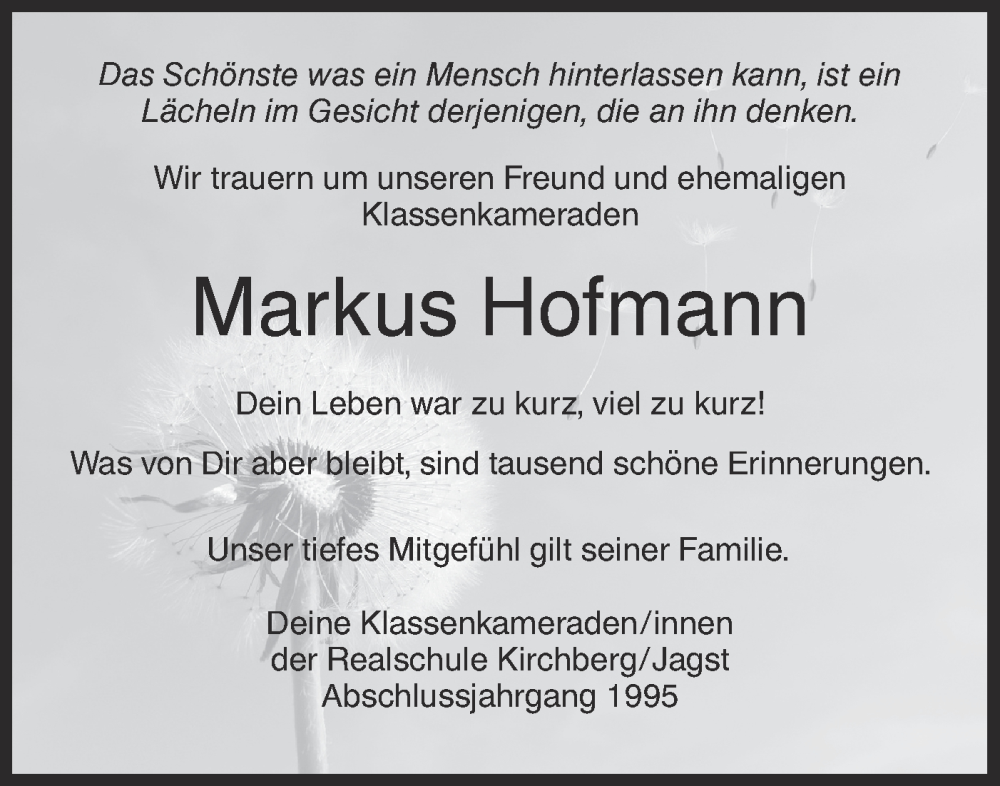  Traueranzeige für Markus Hofmann vom 29.12.2022 aus Hohenloher Tagblatt