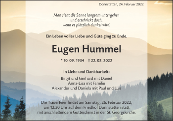 Traueranzeige von Eugen Hummel von Alb-Bote/Metzinger-Uracher Volksblatt