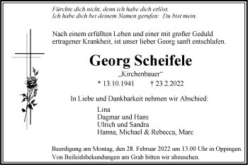 Traueranzeige von Georg Scheifele von SÜDWEST PRESSE Ausgabe Ulm/Neu-Ulm