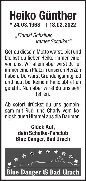 Traueranzeige von Heiko Günther von Metzinger-Uracher Volksblatt