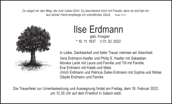Traueranzeige von Ilse Erdmann von NWZ Neue Württembergische Zeitung