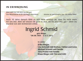 Traueranzeige von Ingrid Schmid von Haller Tagblatt