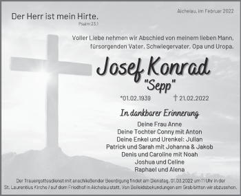 Traueranzeige von Josef Konrad von Alb-Bote/Metzinger-Uracher Volksblatt