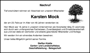 Traueranzeige von Karsten Mock von Ehinger Tagblatt