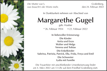 Traueranzeige von Margarethe Gugel von Metzinger-Uracher Volksblatt
