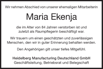 Traueranzeige von Maria Ekenja von Geislinger Zeitung