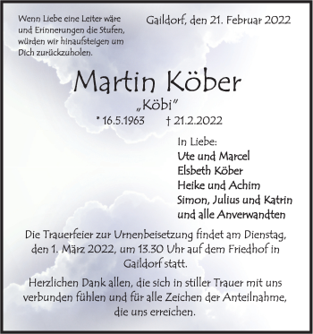 Traueranzeige von Martin Köber von Rundschau Gaildorf