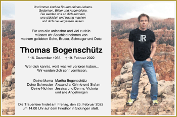 Traueranzeige von Thomas Bogenschütz von Metzinger-Uracher Volksblatt