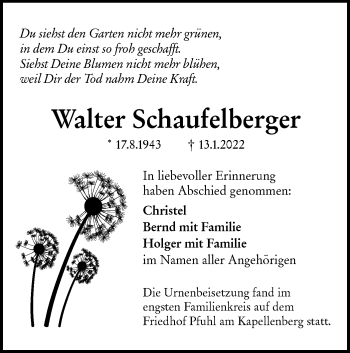 Traueranzeigen von Walter Schaufelberger Südwest Presse Trauer