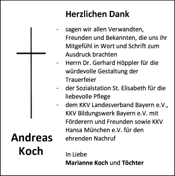 Traueranzeige von Andreas Koch von SÜDWEST PRESSE Ausgabe Ulm/Neu-Ulm