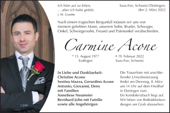 Traueranzeige von Carmine Acone von Metzinger-Uracher Volksblatt