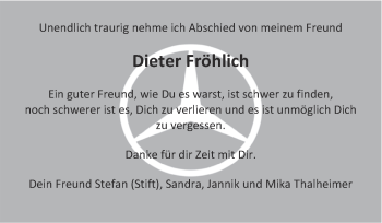 Traueranzeige von Dieter Fröhlich von Haller Tagblatt