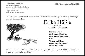 Traueranzeige von Erika Hößle von NWZ Neue Württembergische Zeitung