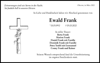 Traueranzeige von Ewald Frank von Rundschau Gaildorf
