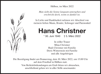 Traueranzeige von Hans Christner von Alb-Bote/Metzinger-Uracher Volksblatt