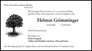 Traueranzeige von Helmut Grimminger von Hohenloher Tagblatt
