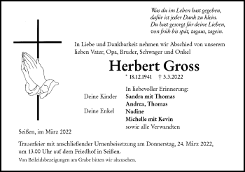 Traueranzeige von Herbert Gross von SÜDWEST PRESSE Ausgabe Ulm/Neu-Ulm