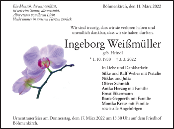 Traueranzeige von Ingeborg Weißmüller von Geislinger Zeitung