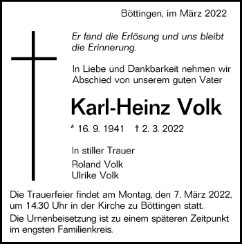 Traueranzeige von Karl-Heinz Volk von Alb-Bote/Metzinger-Uracher Volksblatt