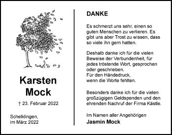 Traueranzeige von Karsten Mock von Metzinger-Uracher Volksblatt