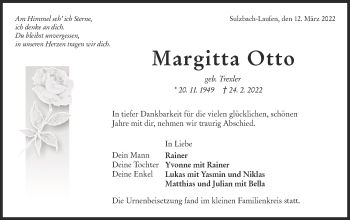 Traueranzeige von Margitta Otto von Rundschau Gaildorf