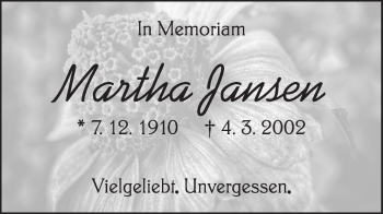 Traueranzeige von Martha Jansen von Geislinger Zeitung