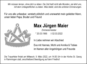 Traueranzeige von Max Jürgen Maier von SÜDWEST PRESSE Ausgabe Ulm/Neu-Ulm