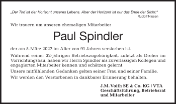 Traueranzeige von Paul Spindler von Hohenloher Tagblatt